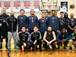 The Lambton Lions men's basketball team won bronze at the Ontario Colleges Athletic Association championships at Humber College in Etobicoke March 6, 2016. Back row from left are assistant coach Dave Elsley, head coach James Grant, captain Mike Lucier, Jason Marshell, Mitch Humby, Nic Higgins, Bernardo Teixeira, Joel Wilson, Will Lara-Caston, Frank Benneh, Tony Smith, Anthony Wesley-James, Branden Padgett, and assistant coaches Keith Concisom and Paul Doyle. Front row from left are Gerald Maness, Tyler Johnson, Shawn Hill, Jaason Heron, Rich Marcano and Colton Vaters. (Handout)