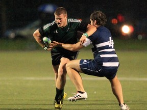 Gananoque’s Emerson Prior, in action with the Trent Excalibur rugby team, is on the Canadian under-19 team that will play games in southern California Dec. 30 and Jan. 2. (Stephen Foremen photo)