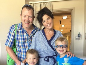 Erica Harris spends some time with the loves of her life, husband Harley and sons Hugh (left) and Hudson, in a Vancouver hospital earlier this year.