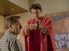 Ned (Bryan Cranston) really isn't interested in the antics of Laird (James Franco) in "Why Him?" (Scott Garfield/Twentieth Century Fox)