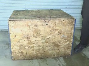 Authorities say they found a three-year-old Indiana girl in this box.
