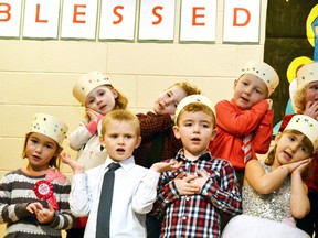 The kindergarten ‘A’ class of St. Patrick’s in Dublin sang two songs about the baby Jesus, A Special Baby and Mary Had a Baby during their concert last Wednesday, Dec. 21. Pictured in the front row, from the left, are Elena Hogger, William Dekroon, Liam Coyne and Brooklyn McMurray. In the back row, from the left are, Elena Schoonderwoerd, Ethan Schoonderwoerd, Brady Brown and Lyla Crowley, who doesn't look too pleased to be on stage. GALEN SIMMONS MITCHELL ADVOCATE