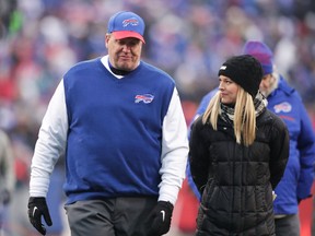 Head coach Rex Ryan of the Buffalo Bills walks off the field after the first half against the Miami Dolphins at New Era Stadium on Dec. 24, 2016. (Brett Carlsen/Getty Images)