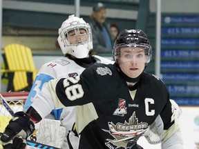 Trenton Golden Hawks captain Lucas Brown was third in team goal-scoring (18) at the club's Christmas break. TGH returns to action Thursday with a six-game win streak on the line. (OJHL Images)