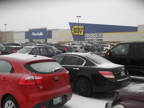 The massive parking lot in front of Best Buy, Marshalls and ToysRUs was packed early Monday afternoon. (Harold Carmichael/Sudbury Star)