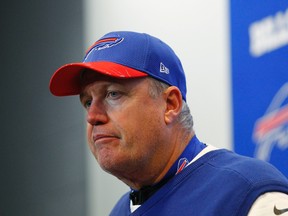Buffalo Bills head coach Rex Ryan listens to a question during a news conference after a game against the Miami Dolphins Saturday, Dec. 24, 2016, in Orchard Park, N.Y. (AP Photo/Bill Wippert)