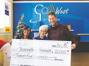 Janice Kupsch, Hy Dahl and Graham Fleet with the food bank cheque for $2,500.