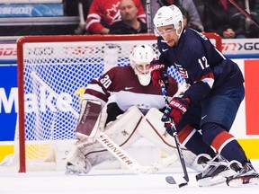 Team USA's Jordan Greenway eyes the puck during IIHF World Junior Championship action in Toronto on Dec. 26, 2016. (THE CANADIAN PRESS/Nathan Denette)