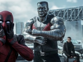 Deadpool (Ryan Reynolds) reacts to Colossus’ (voiced by Stefan Kapicic) threats in "Deadpool." (Courtesy Twentieth Century Fox)