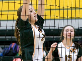 Glendale's Megan Robins goes up for a block against CASS on Dec. 20. (CHRIS ABBOTT/TILLSONBURG NEWS)