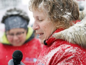 Registered practical nurse Sue McIntyre speaks to a crowd of more than 200 supporters Feb. 29 during a rally in support of free speech and to raise the issue about violence in the workplace. McIntyre was fired by the North Bay Regional Health Centre for speaking during a union health care conference about workplace violence. The case went to arbitration.
