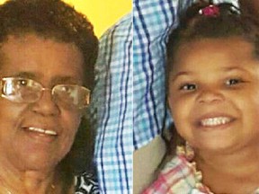 This combination of photos released by the Hamilton Police Department in New Jersey shows Barbara Briley, left, and her five-year-old great-granddaughter La'Myra Briley. The two were found alive near their vehicle on private property south in Dinwiddie County, Va., south of Richmond, on Wednesday, Dec. 28, 2016, ending the multistate search. (Hamilton Police Department via AP)
