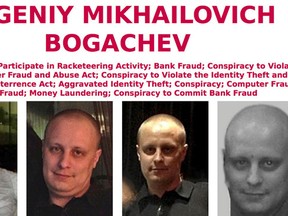 This image provided by the FBI shows the wanted poster for Evgeniy Bogachev. (FBI via AP)