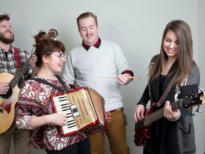 Taylor Holden and The Law of Averages band members Charlie Weber, left, Taylor Holden, Alex Thoms and Sara Campbell will play Rockin? New Year?s Eve along with Katherine Fischer, missing here. (CRAIG GLOVER, The London Free Press)