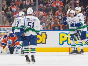 Edmonton Oilers goalie Cam Talbot (33) after getting scored on by the Vancouver Canucks  during second period NHL action at Rogers Place, in Edmonton December 31, 2016. AMBER BRACKEN/Postmedia