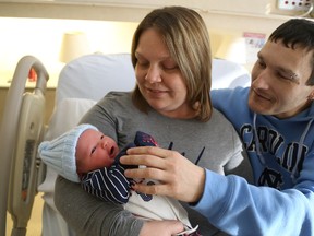 Landyn Gage Booth was born at the drop of the ball, making him the first Belleville baby of  the new year.