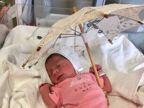 Winnipeg's first baby of the New Year was born at 12:57 a.m. Jan. 1, 2017 at Health Sciences Centre. Baby girl Wakeman, whose first name is still being decided, weighed in at 5 pounds, 3 ounces and is 19 inches long. (HANDOUT)