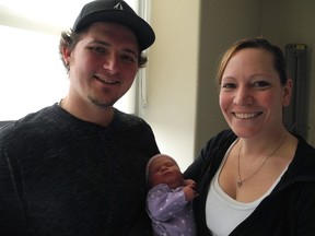 Proud parents Josh and Rachel Kitchenham are celebrating the arrival of their newborn Jaylyn Mary Louise, the first baby born at St. Thomas Elgin General Hospital in 2017. The very special New Year's arrival was more than a week overdue when she was born at 10:44 p.m. on Jan. 1.