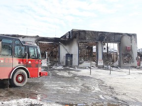 City of Greater Sudbury Fire Services were on hand to extinguish hot spots from a large industrial fire at Sudbury Truck and Trailer in late December. (Gino Donato/Sudbury Star)