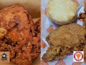 Northern Chicken's two-piece take-out (L) Popeye's two-piece chicken platter (R)
