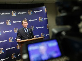 Rod Risling, Manager, Assessment and Taxation, speaks about the latest assessed values of properties during a news conference at City Hall in Edmonton, Alberta on Tuesday, January 3, 2017. Ian Kucerak / Postmedia