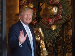 This file photo taken on December 28, 2016 shows U.S. President-elect Donald Trump speaking to reporters at Mar-a-Lago in Palm Beach, Florida. (DON EMMERT/AFP/Getty Images)