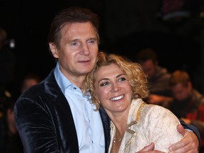 This October 17, 2008 file photo shows actor Liam Neeson with his actress wife Natasha Richardson during the British premiere of his latest film, "The Other Man", in London's Leicester Square, as part of the London Film Festival. (MAX NASH/AFP/Getty Images)