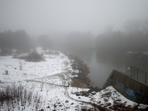 Mist gathers over the Upper Thames River by the Pittock Conservation area in Woodstock on Tuesday, while rain and warm weather melts the snow. The UTRCA is telling people to stay away from waterways as water levels are expected to be higher than normal. (BRUCE CHESSELL/Sentinel-Review)