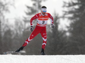 Alex Harvey of Canada skis during the men's pursuit race at the FIS Tour de Ski in Oberstdorf, Germany on Jan. 4, 2017. (Karl-Josef Hildenbrand/dpa via AP)