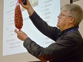 OMAFRA's Todd Leuty shows people a bag of hazelnuts at the 2016 Southwest Agriculture Conference, part of a session on orchard farming. This year's conference takes place today and tomorrow at the University of Guelph Ridgetown Campus.