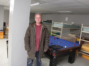 Owen Vroom stands in the River City Vineyard homeless shelter, where renovations are underway to officially reopen what's been renamed the River City Sanctuary. Pastor George Esser says he's hopeful it'll be ready by the end of February. (Tyler Kula/Sarnia Observer/Postmedia Network)