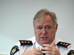 Acting Insp. Mike Davey speaks to members of Sault Ste. Marie Police Services Board on Wednesday.