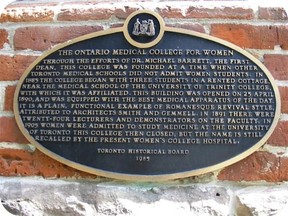 Michael Barrett  played a pioneering role in medical education for women in Ontario, commemorated on a plaque in Toronto to the women's medical college he led. (Supplied Photo)