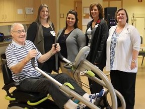William (Ted) Hyndman, left, Mikale Robitaille, physiotherapist, Alison Young, rehabilitation assistant , Kari Gervais, VP of Clinical Services and Chief Nursing Officer, and Lynne Scarsellone, Director of Care. Supplied photo