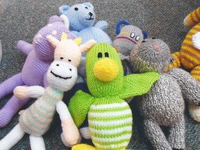 Adorable knitted creatures from Needlework Guild of Canada, Toronto branch.