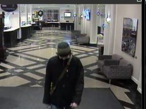 Security camera image of a suspect released after a sex trade worker was choked unconscious during a botched robbery Dec. 29, 2016 in a room at a downtown hotel.