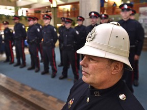 Retired Sgt. Darren Zimmerman dressed in period uniform, 1904 to 1937 during Edmonton Police Service officially kick off their 125th anniversary celebrations in Edmonton, Thursday, January 5, 2017. Numerous public activities are planned throughout the 2017 year. Ed Kaiser/Postmedia