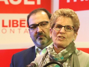 Gino Donato/The Sudbury Star
In this file photo, Ontario Premier Kathleen Wynne introduces Glenn Thibeault as the Sudbury Liberal candidate in the 2015 byelection. Thibeault won the vote for which the Liberals raised $2.98 million.