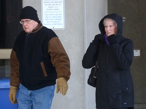 Leonard and Judy Westgate, parents of Darryl Westgate, leave the London courthouse Friday after Mason Neufeld was sentenced for impaired driving in the crash that killed their son on their front lawn in July 2015. (MORRIS LAMONT, The London Free Press)