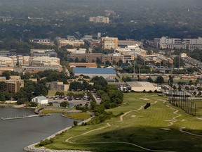 This Sept. 11, 2013, file photo, shows an overview of an area on the Old Dominion University campus in Norfolk, Va. A woman who says Old Dominion University Police interrogated her for nearly eight hours before allowing her to get a medical exam to preserve evidence of her reported rape filed a federal lawsuit against the school on Friday, Jan. 6, 2017. (Rich Joseph-Facun/The Virginian-Pilot via AP, File)