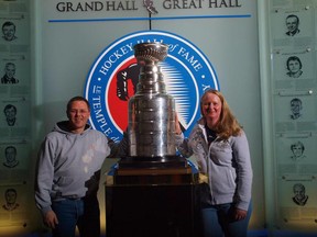 Earl Bross and his wife Stefanie are pictured here at the Hockey Hall of Fame during a trip to Canada in 2015. The Point Edward native, who has been living in Germany, is now looking to return to Canada with a permanent residency visa, but he's facing an uphill battle to secure it. (Barbara Simpson/Sarnia Observer)