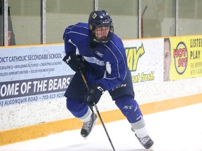 Jacob Roach takes part in a scrimmage during the Sudbury Wolves' prospect orientation camp last year. Roach is enjoying a strong season with the Clarington Toros midgets and is eyeing a roster spot in Sudburynext season. Gino Donato/The Sudbury Star/Postmedia Network