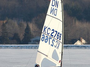 Kingston's Peter van Rossem sails his iceboat on Colonel John By Lake on Saturday. (Ian MacAlpine/The Whig-Standard)