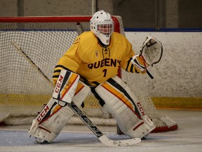 Queen's Golden Gaels goalie Stephanie Pascal in action against the Toronto Blues at the Memorial Centre on Oct. 29, 2016. Pascal won in her hometown of Sudbury on Saturday, helping Queen’s to a 4-3 victory. (Ian MacAlpine/The Whig-Standard)