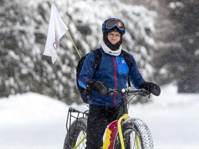 Guy Rouleau is pedaling from Quebec City to Windsor, a distance of almost 1,300 km, on his fat bike. Along the way, the Cantley project manager is raising funds and awareness for both the Kids Help Phone and his Canada 150 plan of getting nearly 1.3 million Canadians to form a world record-setting human chain. BRUCE DEACHMAN / POSTMEDIA