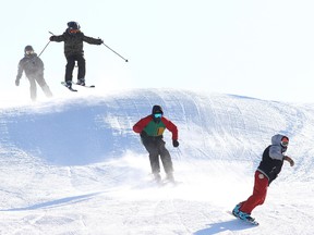 Snow boarders and skiers make their way down Lively Ski Hill  in Sudbury, Ont. on Sunday January 8, 2017. .Gino Donato/Sudbury Star/Postmedia Network