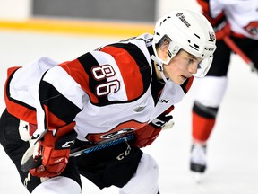 The Sarnia Sting acquired 18-year-old forward Drake Rymsha in a trade with the Ottawa 67's Saturday night. The Huntington Woods, Mich. native recorded 15 goals and 29 points in 37 games with the 67's so far this Ontario Hockey League season. (Aaron Bell/OHL Images)