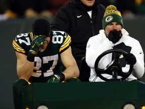 Packers wide receiver Jordy Nelson (87) leaves the game during the first half of an NFC wild-card game against the Giants in Green Bay, Wis., on Sunday, Jan. 8, 2017. (Matt Ludtke/AP Photo)