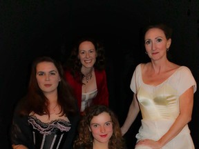 Pictured are some cast members of Jenny's House of Joy. Seated is Bronwyn Wilson as Anita. Left to right, Charlene McNabb (Frances), Colleen McGeough (Jenny) and Kaitlyn Rietdyk (Natalie). Missing from the photo is Margot Stothers (Clara). (Photo courtesy Debra Chantler.)