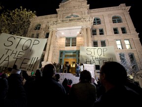 In this Dec. 22, 2016 file photo, people protest against the Fort Worth Police Department at the Tarrant County Courthouse in Fort Worth, Texas. (Joyce Marshall/Star-Telegram via AP File)